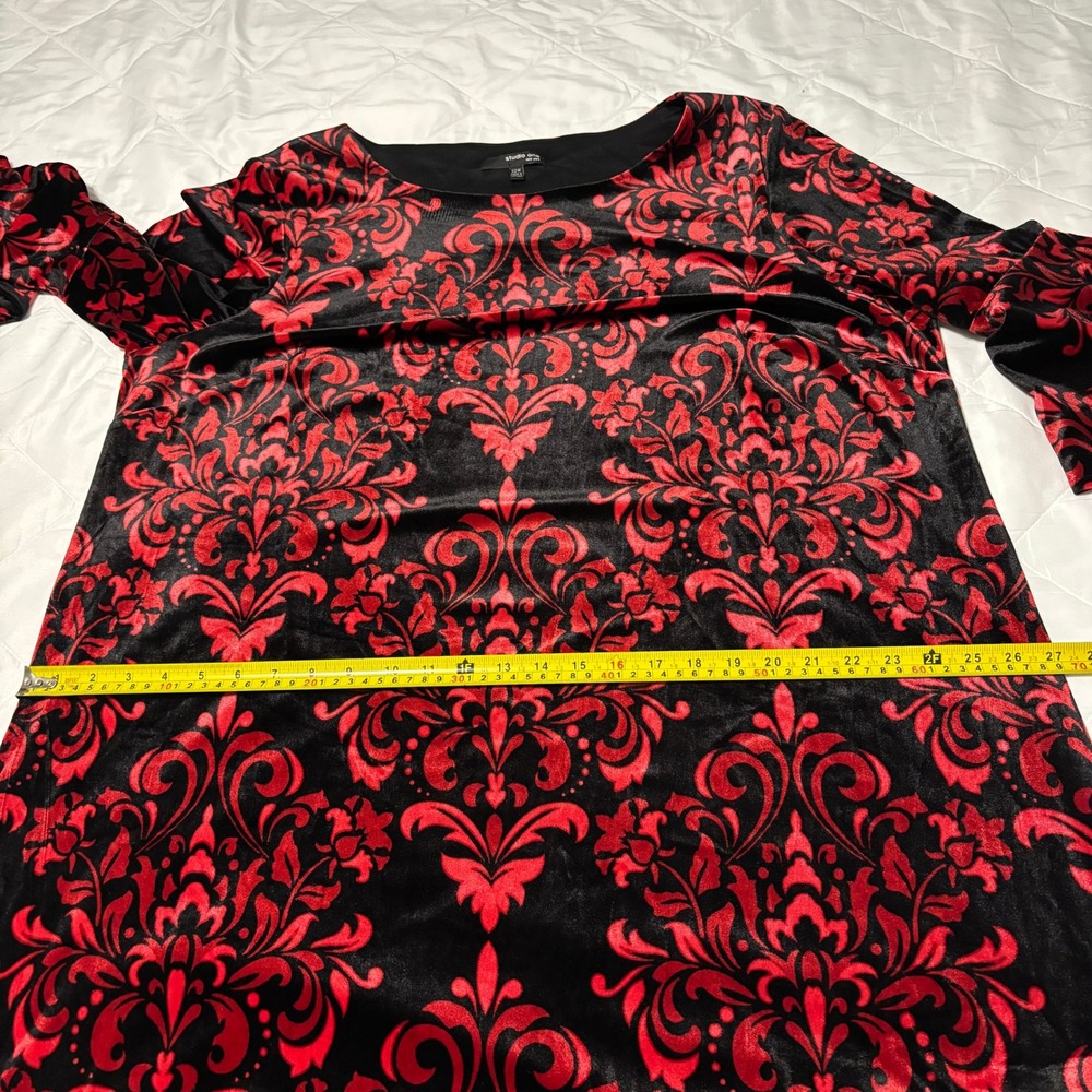Studio One 22W Velvet Burnout Dress Red Black Whimsigoth Damask Bell‎ Sleeve - Picture 13 of 15